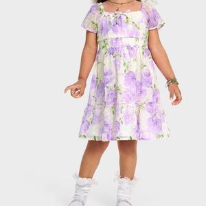 Baby and Toddler Girls Mommy and Me Floral Chiffon Ruffle Dress - White Lavender
